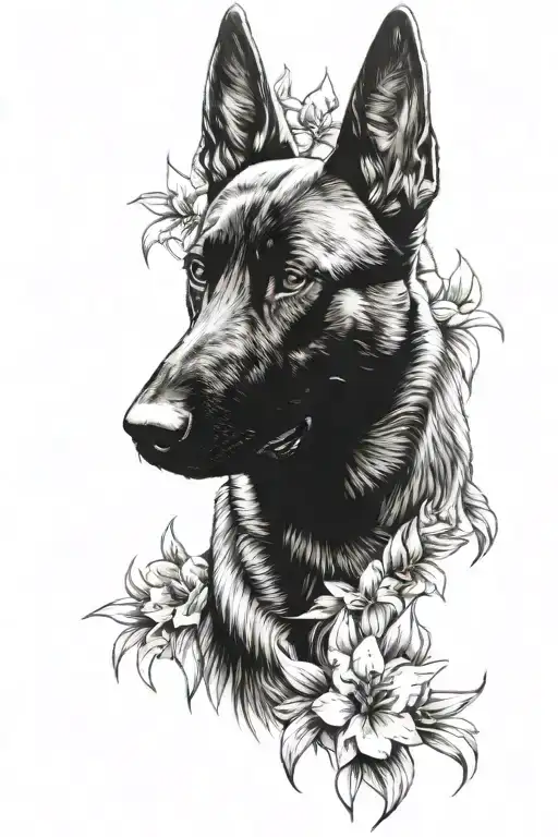 berger malinois avec lys flower tattoo design idea