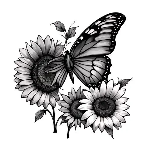 Butterfly on the ribs, with sunflowers tattoo design idea