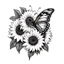 Butterfly on the ribs, with sunflowers tattoo design idea