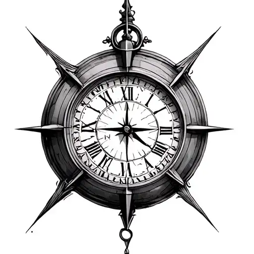 Half Clock Half Compass tattoo design idea