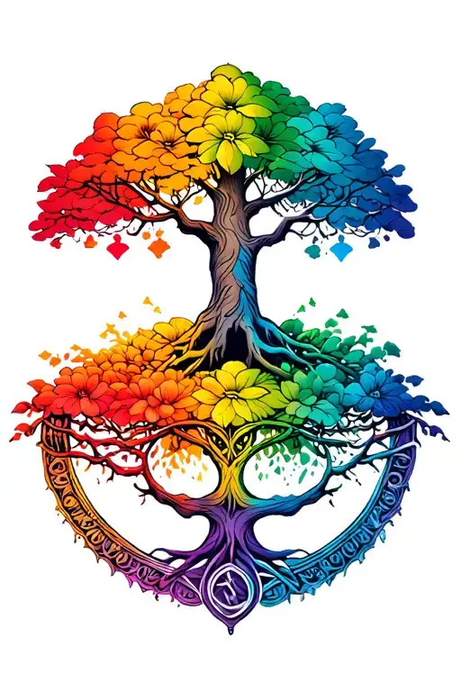 Tree of Life with rainbow color tattoo design idea