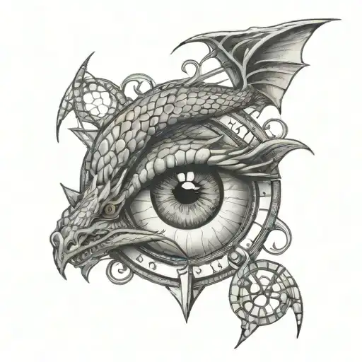 Illuminati eye ingraved in a dragon and dna strand tattoo design idea