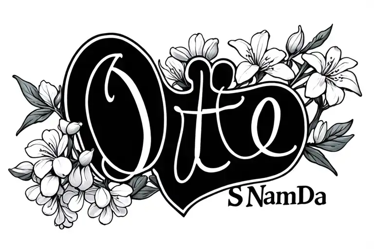 Name Otto surrounded by lilly of the valley and hawthorn flowers tattoo design idea