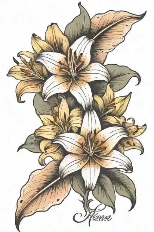 lily flower with name tattoo design idea