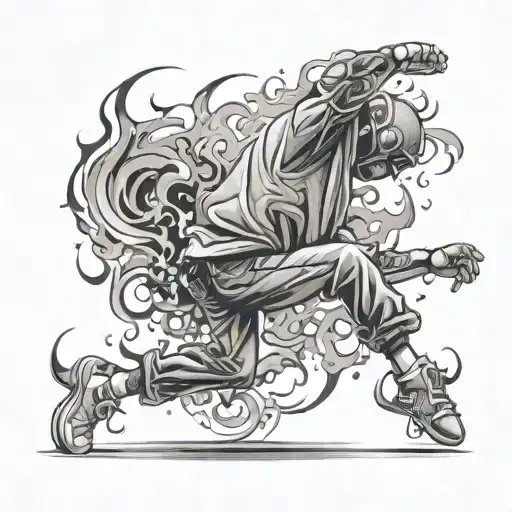 Break dance in flames tattoo design idea