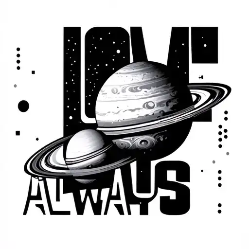 Planets orbiting the word love always in morse code tattoo design idea