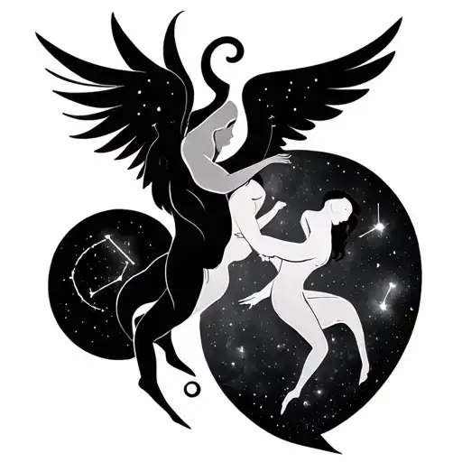 Gemini symbol with evil twin and angel twin and Gemini constellations  tattoo design idea