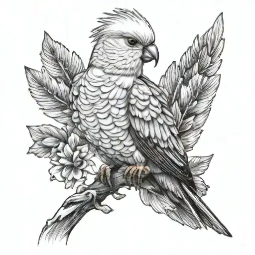 cockatiel bird for shoulder or arm make the bird with a backround and in black and white this tattoo is for a man   tattoo design idea