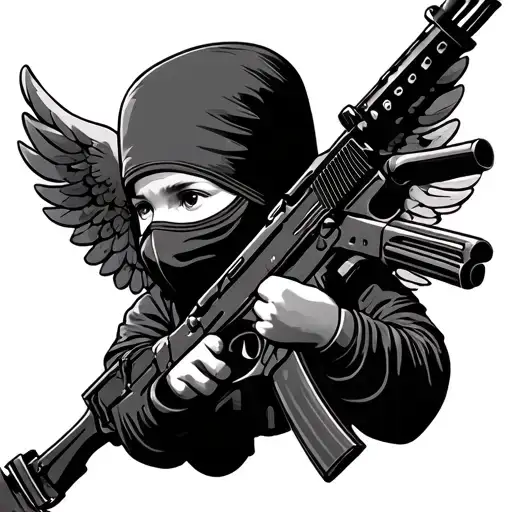 cherub with ak47 and balaclava tattoo design idea