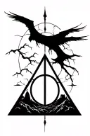 deathly hallows from Harry Potter Dali style landscape inside patronis tattoo design idea