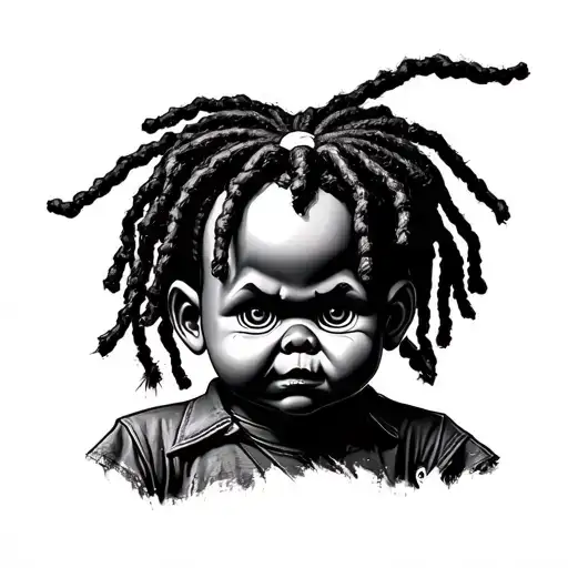 black African American chucky doll with dreads tattoo stencil  tattoo design idea
