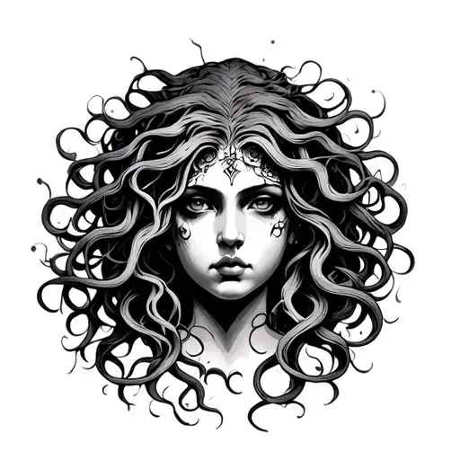 Medusa siren evil beautiful face tattoo design idea