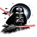 darthvader tattoo with red light sabre with a space background with Star wars battleships and interstellar blackhole tattoo design idea