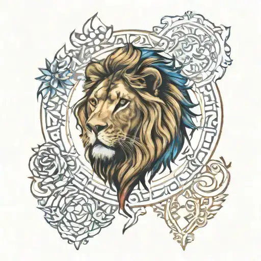 one lion head and virgo zodiac sign with color tattoo tattoo design idea