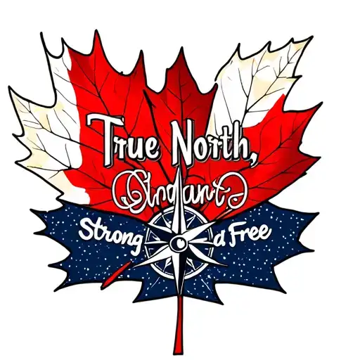 "True North, Strong and Free" A maple leaf, a canadian flag, a compass rose tattoo design idea