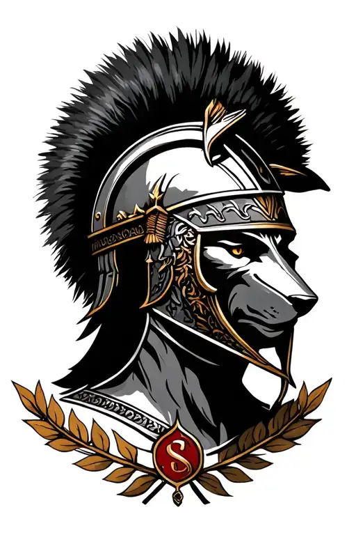 roman warrior helmet with spqr and laurels with a wolf tattoo design idea