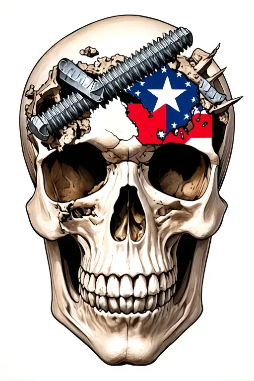 Texas and in the inside a skull and screw going through head  tattoo design idea