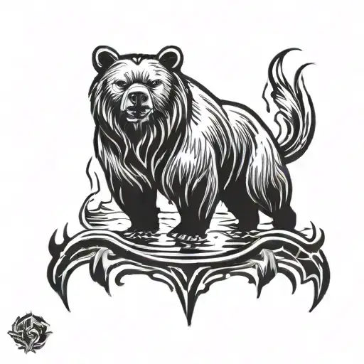bear paw with lake at bottom tattoo design idea