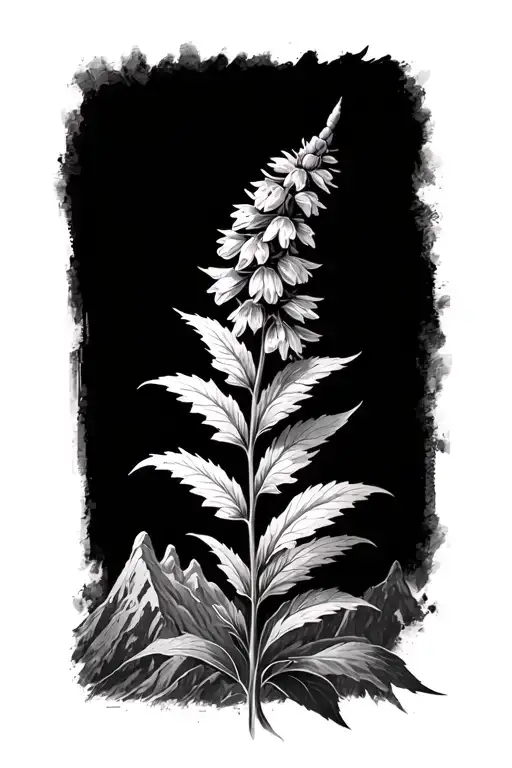 hyssop flower and mountain tattoo design idea