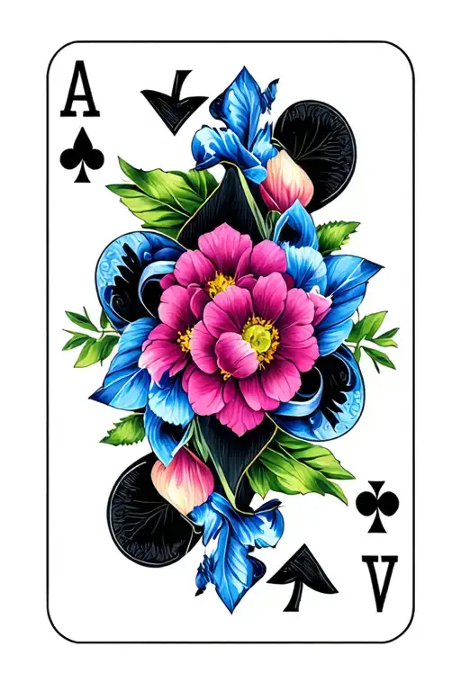 ace of spade card with flowers tattoo design idea