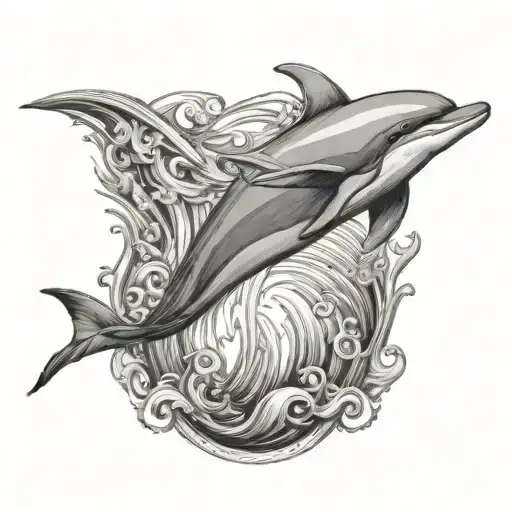 dolphin jumping through a key tattoo design idea