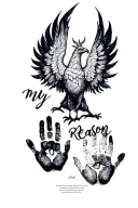 Phoenix with two children’s handprints with the words my reason  tattoo design idea