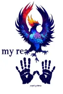Phoenix with two children’s handprints with the words my reason  tattoo design idea