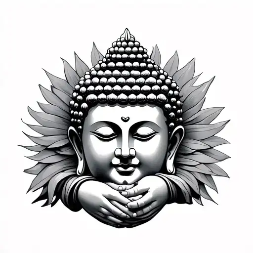 Buddha head face holding hands holding tattoo design idea