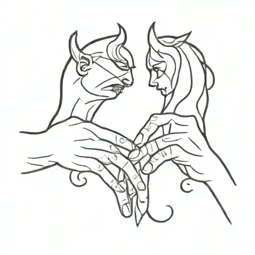 depression a girl holding hands with a demon  tattoo design idea