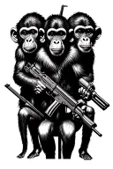 3 monkeys with Ak 47 rifle tattoo design idea