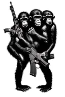 3 monkeys with Ak 47 rifle tattoo design idea