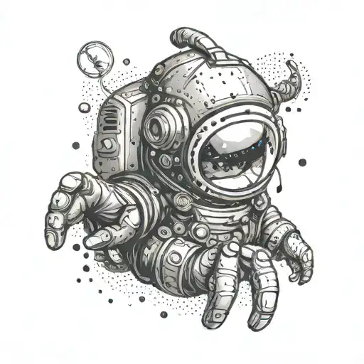 some cool abstract on the left hand of a child in a diving suit tattoo design idea