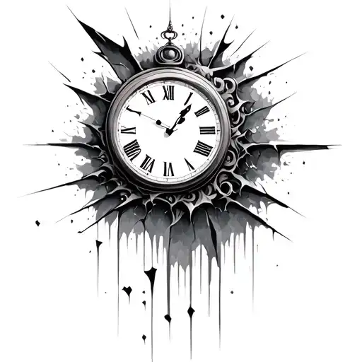 clock and broken wall tattoo design idea