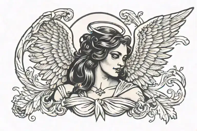 angel girl with crossed arms and demon wing tattoo design idea