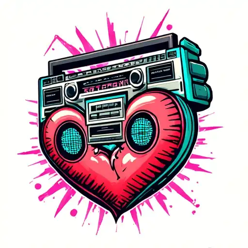 heart and boombox tattoo design idea