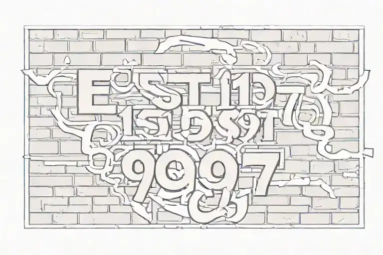 EST 1997 with brickwall background black and white tattoo design idea