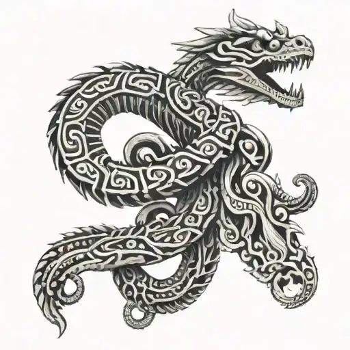 Aztec serpent wrapped loosely tattoo design idea