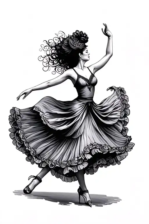 Flamenco dancer gracefully twirling tattoo design idea