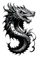 Japanese dragon mouth open wrapped around a clock tattoo design idea