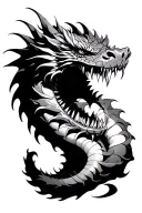 Japanese dragon mouth open wrapped around a clock tattoo design idea