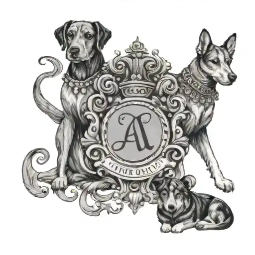 empress, twins, dog, chariot, letter A, monograms, numbers 3 and 6, magic, esotericism tattoo design idea