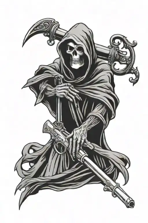 grim reaper holding gun tattoo design idea