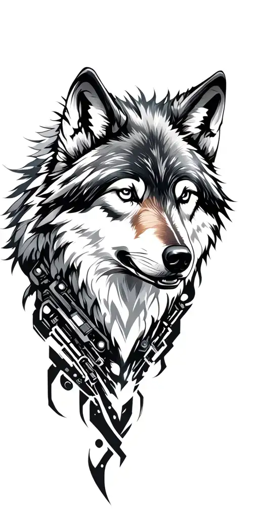 wolf tattoo with cybernetic parts full sleeve tattoo design tattoo design idea