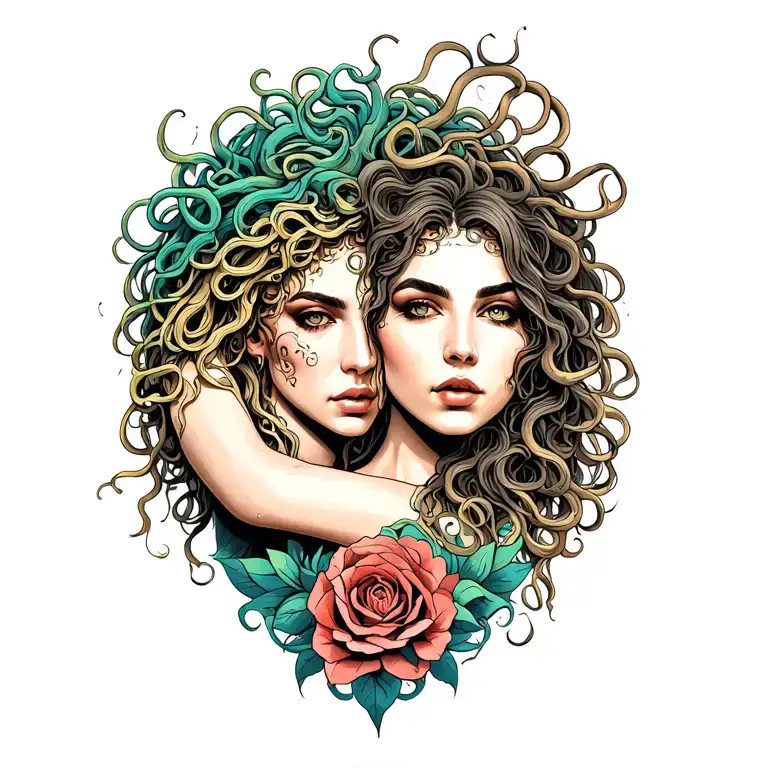 Medusa holding another woman tattoo design idea
