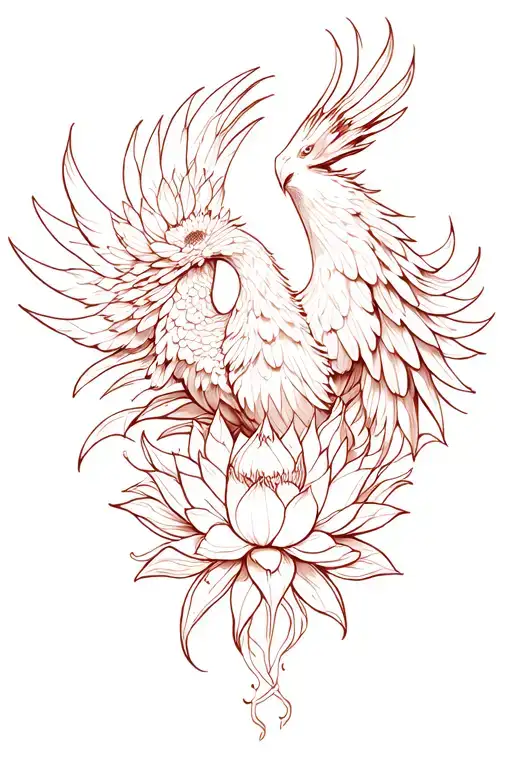 Phoenix rising from the ashes with lotus flower tattoo design idea