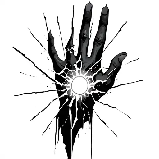 Dark hand tattoo. Broken mirrors, faint demon silhouette.” tattoo design idea