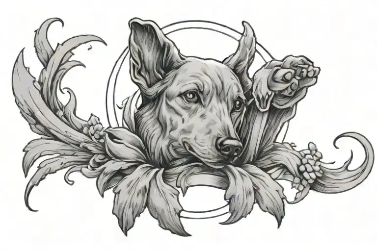 Halo wit a dog paw print and a halo symbolizing tattoo design idea