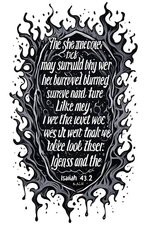 A page with the Bible verse Isaiah 43:2, the page should look like it may have survived being wet and burned tattoo design idea