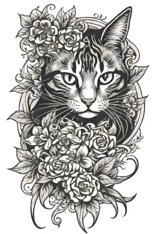 cat flower book paint brush tattoo design idea