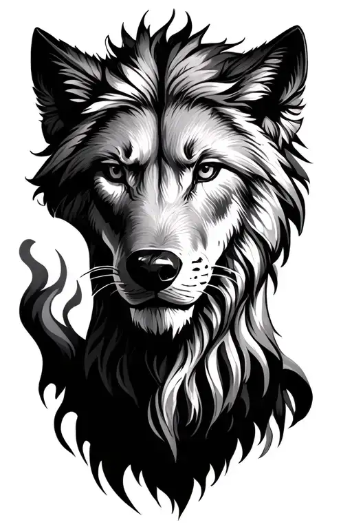 Half Wolf Half Lion tattoo design idea